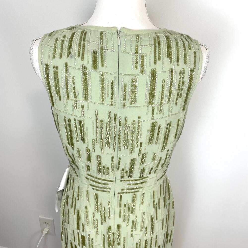 Mac Duggal Abstract Beaded Sleeveless Midi Dress In Sage Green 70264 Size 6 New - Picture 8 of 13